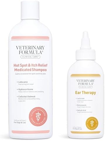 Veterinary Formula Clinical Care Hot Spot & Itch Relief Medicated Shampoo for Dogs and Cats (16oz) + Veterinary Formula Clinical Care Ear Therapy for Dogs and Cats (4 oz.) by VeterinaryFormula