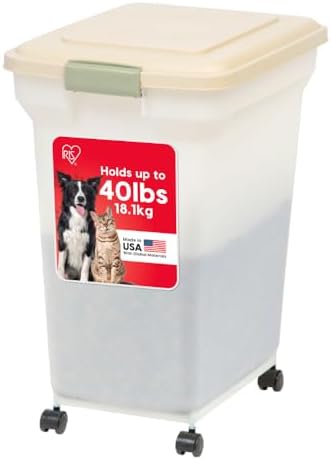 IRIS USA Dog Food Storage Container, Up to 42lbs, Almond/Pearl, Made in USA by IRISUSA