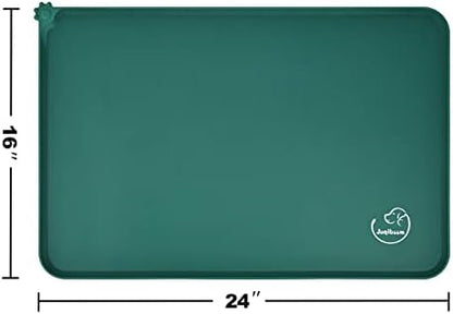 Silicone Waterproof Dog Cat Pet Feeding Mats, Non Slip, Easy Clean Pet Dog Cat Bowl Mats Placemat (24" x 16") Hunter Green - Image 2