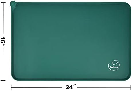 Silicone Waterproof Dog Cat Pet Feeding Mats, Non Slip, Easy Clean Pet Dog Cat Bowl Mats Placemat (24" x 16") Hunter Green - Image 2