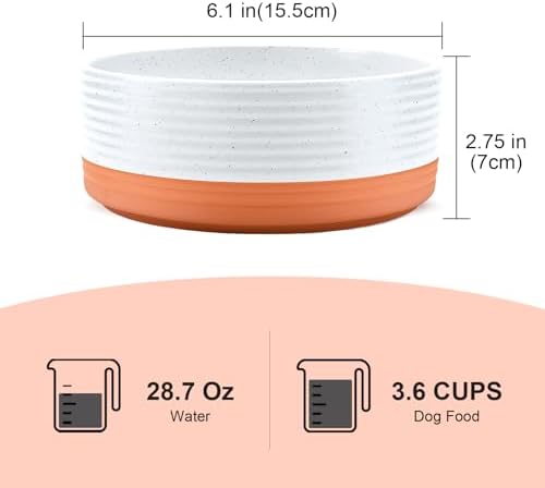 SPUNKYJUNKY Ceramic Dog and Cat Bowls 2 Pack, 6.1'' Dog and Cat Food Water Double Feeding Bowls Non-Slip for Cats and Medium Sized Breed Dogs Microwave Dishwasher Safe - 28.7 OZ, 2pcs, Pattern White - Image 2