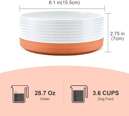SPUNKYJUNKY Ceramic Dog and Cat Bowls 2 Pack, 6.1'' Dog and Cat Food Water Double Feeding Bowls Non-Slip for Cats and Medium Sized Breed Dogs Microwave Dishwasher Safe - 28.7 OZ, 2pcs, Pattern White - Image 2