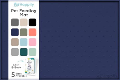 Dog Food Mat - 24x15 Raised Edges Dogs Mat for Food and Water Prevent Spill, Waterproof Cat Food Mats Protect Floors, Easy Clean Dog Bowl Mats for Food and Water, Silicone Pet Feeding Placemats Navy by PETHAPPILY