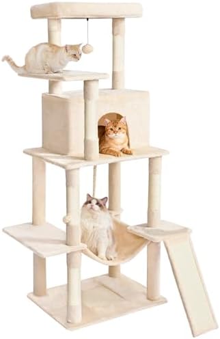 Cat Craft Cat Tree 63 Inch Cat Tower for Indoor Cats, Multi-Level Cat Tree for Large Cats 20 lbs+ Heavy Duty Cat Tower with Sisal Scratching Posts, Hammock, Condo and Extended Platform, Beign by CatCraft