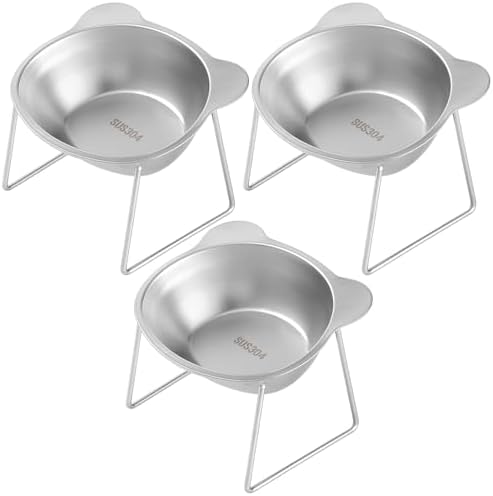 Elevated Cat Bowls 3 Pack, 15° Tilted Raised Cat Food & Water Bowls with Stainless Steel Dishes, Whisker-Friendly Anti-Vomiting Pet Bowls for Cats & Small Dogs by AIHSUMC