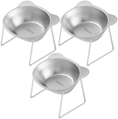 Elevated Cat Bowls 3 Pack, 15° Tilted Raised Cat Food & Water Bowls with Stainless Steel Dishes, Whisker-Friendly Anti-Vomiting Pet Bowls for Cats & Small Dogs by AIHSUMC