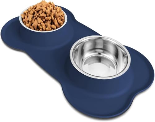 AsFrost Dog Food Bowls Stainless Steel Dog Bowls, Food Water Bowl Set with No Spill Non-Skid Silicone Mat, Dog Dish Double Pet Feeder Bowls for Small Medium Sized Large Dogs Cats Puppy, Blue by AsFrost
