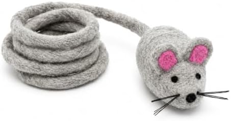 Glaciart One Felt Mouse Cat Toy – Soft Fuzzy Enrichment 100% Natural Wool - Interactive Catnip Play Cat Toy Set - Safe for Pets, Non-AZO Colored Dyes - 42” Long by GlaciartOne