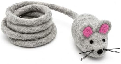 Glaciart One Felt Mouse Cat Toy – Soft Fuzzy Enrichment 100% Natural Wool - Interactive Catnip Play Cat Toy Set - Safe for Pets, Non-AZO Colored Dyes - 42” Long by GlaciartOne