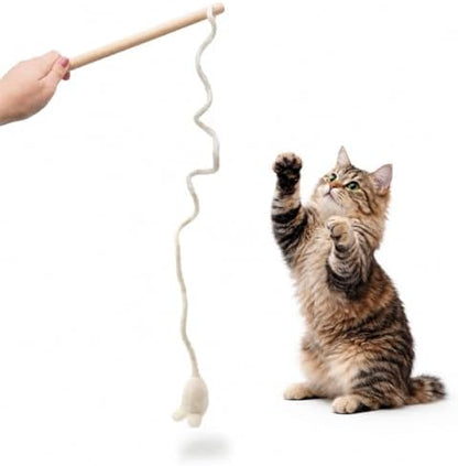 Glaciart One Mouse on a String Cat Toy – Durable Wooden Wand Cat Toy with Natural Wool Felt Mouse w/Catnip, Interactive Cat Toy on a Stick & Cat String Toys for Indoor Cats to Chase & Exercise by GlaciartOne