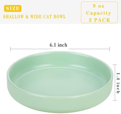 Ceramic Cat Bowls,Shallow Cat Dishes for Food and Water, 6 inch Matte Finish Wide Cat Food Bowl,Whisker Fatigue Free Pet Puppy Kitten Bowl Set of 3,Dishwasher Safe - Image 3