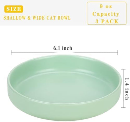 Ceramic Cat Bowls,Shallow Cat Dishes for Food and Water, 6 inch Matte Finish Wide Cat Food Bowl,Whisker Fatigue Free Pet Puppy Kitten Bowl Set of 3,Dishwasher Safe - Image 3