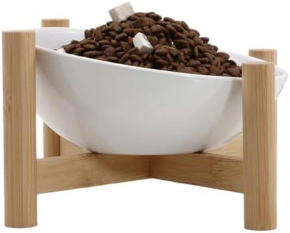 15° Slanted Rim Ceramic Cat Bowl, Anti-Spill for Small Cats,White by Unknown