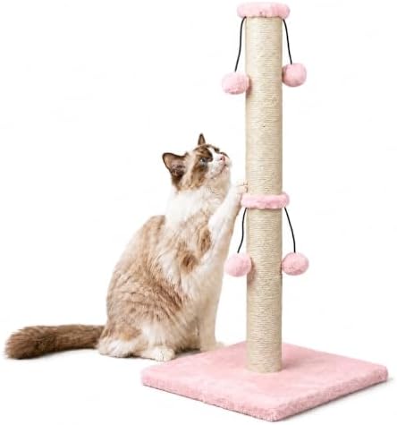 Dimaka Cat Scratching Post, Cat Scratcher for Large Cats with Teasing Toy Ball (Pink, 29 inches for All Cats) by DIMAKA