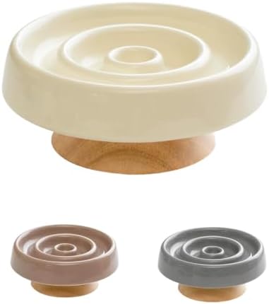 Ceramic Cat Slow Feeder, Raised Slow Feeder Cat Bowl, Anti Vomiting and Whisker Friendly Kitty Dish, Elevated Puppy Kitten Food Bowl for Dry and Wet Food (White) by Vitisyao