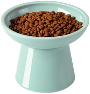 LoeJan Elevated Cat Food and Water Bowls Set, Extra Wide and Raised Ceramic Feeder, Anti-Vomit Whisker-Free Pressure Feeding Bowl for Kittens Adult Small Dogs (Blue, Food Bowl) by LoeJan
