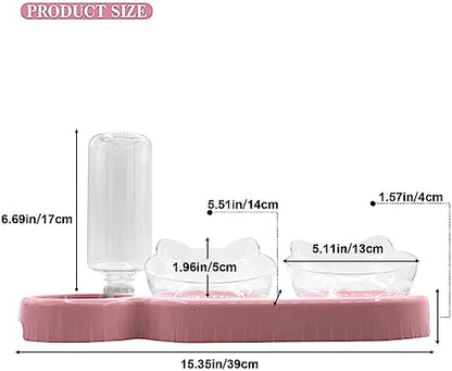 Triple Cat Bowls,15°Tilt 3-in-1 Water Feeder Bowls Cat Double Food Bowls with Automatic Water Bottle Bowl, Whisker Friendly Wet and Dry Cat Elevated Feeding Dishes for Small Cat and Puppy (Pink) - Image 5