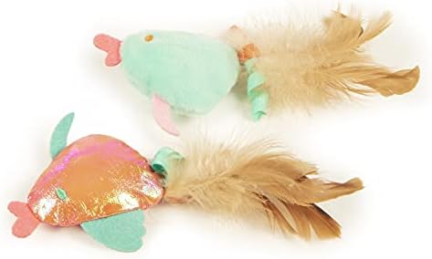 SmartyKat (2 Count) Silly Swimmers Crinkle Plush Catnip Cat Toys - Orange/Turquoise, 2 Count - Image 2