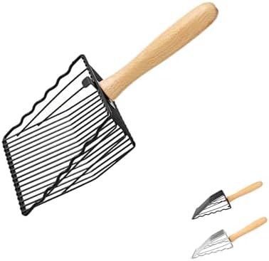 WePet Premium Metal Cat Litter Scoop, 5X Faster Speed Sifter, Heavy Duty Steel Kitty Scooper, Beech Wood Handle, for All Litter Types, with Black Matt Finish by WePet