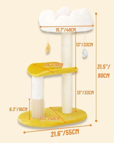 Happi N Pets Cloud Cat Tree, 31.5in Multi-Level Indoor Cat Tower with Scratching Posts, Viewing Perch, Removable & Washable Cushions, Cat Activity Tree with Dangling Toy - Image 3