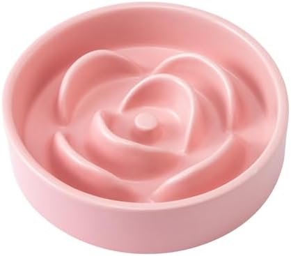 6'' Ceramic Slow Feeder Dog Bowls - Petal Shape Modern Dog Food Dish for Cats and Small Breed Dogs, Puzzle Maze Bowl to Slow Down Eating, Anti-Gulping, Dishwasher & Microwave Safe, Pink by Welloyed