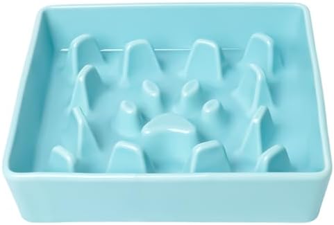 GDCZ Ceramic Dog Slow Feeder Bowls, Square Bowls (Turquoise, M-1.8 Cups) by GDCZ
