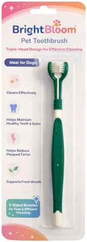 Triple Head Dog Toothbrush- 3- Sided Pet Toothbrush for Faster Cleaning, Helps Reduce Plaque & Bad Breath, Easy to Use Dog Dental Care Tool for Medium &Large Dogs. (Green) by Unknown