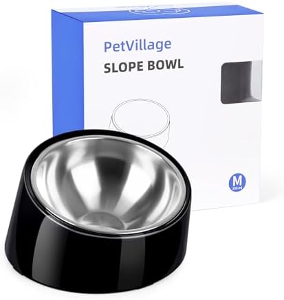 Tilted Dog Bowl Non-Slip & Non-Spill Pet Feeder with Elevated Detachable Melamine Stand, Easy to Get Food Dog Dish, M/180ml Black by Petvillage