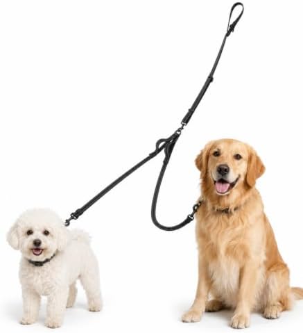 Tallew Double Dog Leash No Tangle 360° Swivel Dual Dog Walking Leash, 3-in-1 Adjustable Waist Belt with Shock Absorbing Reflective Bungee for Training, Running and Walking(18-120 Lbs, Black) by Tallew