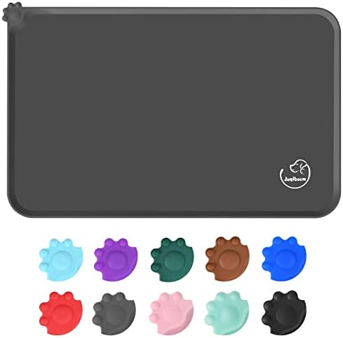 Silicone Waterproof Dog Cat Pet Feeding Mats, Non Slip, Easy Clean Pet Dog Cat Bowl Mats Placemat (24" x 16") Grey by Juqiboom