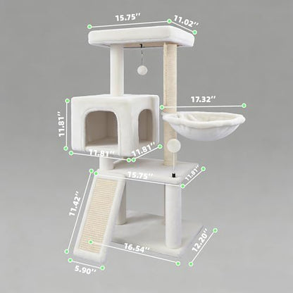 Cat Tree with Cat Condo and Hammock, Cat Tree with Scratching Posts and Scratching Pads, Cat Tower for Indoor Cats, Activity Centre Climbing Tree with Playful Toy Balls, Beige - Image 2