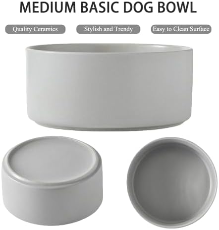 6'' Ceramic Raised Dog Bowl - 30Oz Dog Food & Water Bowl with Elevated Non-Slip Bamboo Stand, Dishwasher & Microwave Safe, Anti Vomiting Heavy Duty Pet Bowl for Small and Medium Dogs, Grey - Image 2