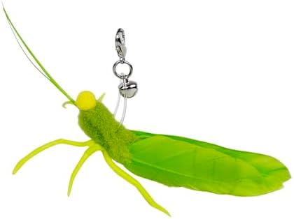 TTcat 3 Pack Grasshopper Cat Wand Refills, Realistic Green Insect Natural Feather Detachable Replacement Toy with Bell, Universal Lobster Clip-on Cat Teaser Attachments. - Image 4