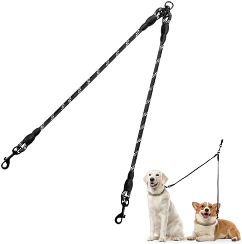 Taglory Double Dog Leash Coupler for Two Dogs, 1/3" Lightweight Dual Leash Extension for Small and Medium Dogs, No Tangle 360° Swivel, Reflective Rope, 30 Inch, Black by Taglory