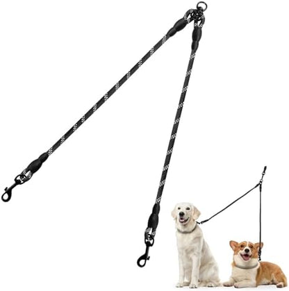 Taglory Double Dog Leash Coupler for Two Dogs, 1/3" Lightweight Dual Leash Extension for Small and Medium Dogs, No Tangle 360° Swivel, Reflective Rope, 30 Inch, Black by Taglory