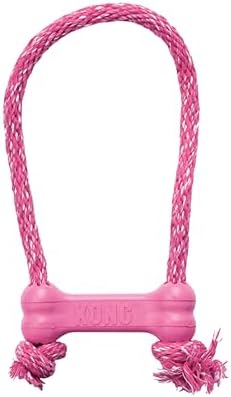 KONG Puppy Goodie Bone with Rope, Natural Rubber, for XS Puppies, Pink by KONG