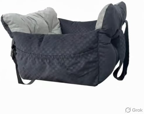 Dog Car Seat Bed for Small & Medium Dogs, with Built-in Safety Belt, Anti-Anxiety Calming Sofa Bed, Portable & All-Season Soft Pet Car Bed with Bonus Squeaky Duck Toy (Black and White Checkered) - Image 4