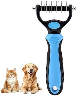Dematting Comb for Dogs and Cats, Undercoat Rake Pet Brush for Long Hair, Deshedding Dog Brush Removes Tangles Knots and Loose Fur, Grooming Tool for Thick Coats (Blue M) by Unknown