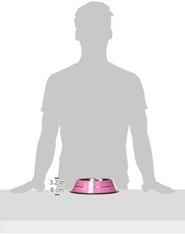Iconic Pet Color Splash Stripe Non-Skid Stainless Steel Dog & Cat Bowl - Pink, 24 Oz, 3 Cup, Durable, Easy to Clean, Anti-Slip Feeding Dish for Food & Water, Stylish Design for Dogs and Cats