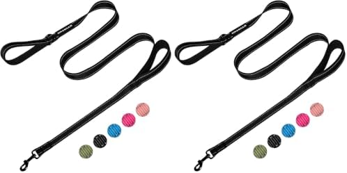 Reflective Dog Leash with Double Handle, Dog Leash 6 FT Long, Supports Medium, and Large Dogs, Heavy Duty for Walking, Running, and Training, Black (Pack of 2) by Unknown