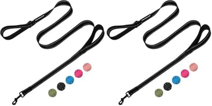 Reflective Dog Leash with Double Handle, Dog Leash 6 FT Long, Supports Medium, and Large Dogs, Heavy Duty for Walking, Running, and Training, Black (Pack of 2) by Unknown