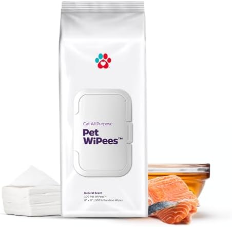 Cat All Purpose Pet WiPees™ – 100 Daily Cat Bath Wipes, All Natural Cat Wipes for Ears, Fur & Folds, Gentle Pet Wipes for Cats, pH-Balanced to Cats Specific Skin & Biome (Natural, 100ct) by PetParents