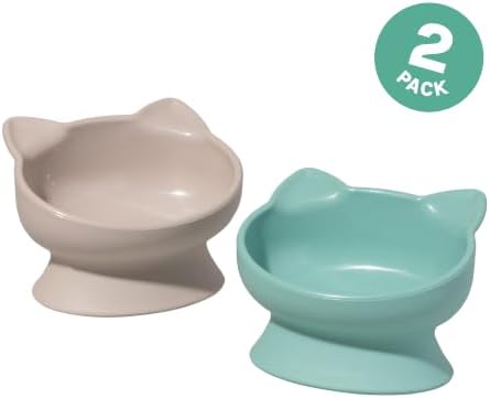 Kitty City Elevated Cat Bowls (Set of 2), Whisker-Friendly Raised Cat Food & Water Dishes, Modern Pedestal Design, Dishwasher Safe, 10.8 oz Each – Pink & Teal - Image 3