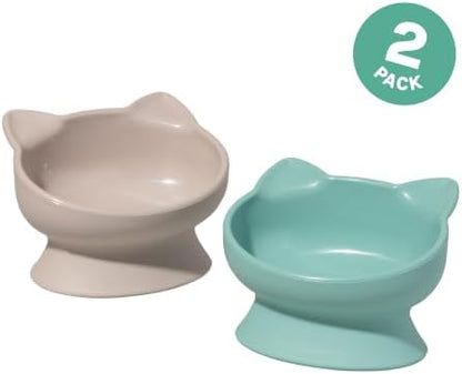 Kitty City Elevated Cat Bowls (Set of 2), Whisker-Friendly Raised Cat Food & Water Dishes, Modern Pedestal Design, Dishwasher Safe, 10.8 oz Each – Pink & Teal - Image 3