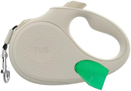 TUG Oval 360° Tangle-Free Retractable Dog Leash with Integrated Waste Bag Dispenser (Small, Cream) by TUG