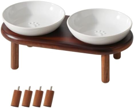 Havniva Elevated Cat Bowls, Ceramic Cat Bowl with Wood Stand, Wide Opening by Havniva