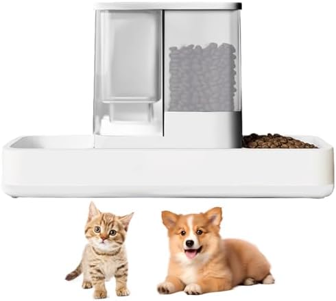 GearRoot Automatic Cat Feeder and Water Dispenser, 2 in 1 Gravity Pet Food Feeder and Water Dispenser Detachable Cat Food Dispenser for Small Dogs and Cats, White by GearRoot