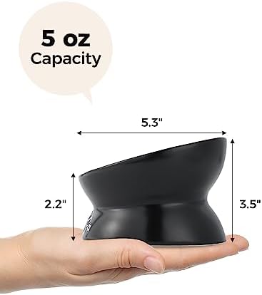 LoeJan Elevated Cat Food Bowl, 5 Oz Ceramic Raised and Tilted Water Bowl, Anti Vomiting and Protect Pets' Spines Dishes for Small Dog, Fat Faced Cat, Kitten (Black Pattern, 1 Pack) - Image 6