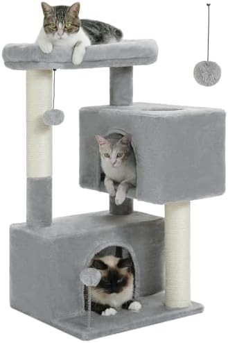 Small Cat Tree for Kittens, 32 in Cat Tower with 2 Cozy Condos by UYMI