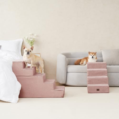 EHEYCIGA Dog Stairs for Bed 20" H, 4-Step Extra Wide Dog Steps, Pink - Image 5